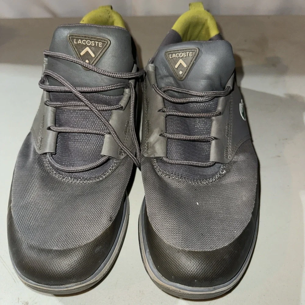 Lacoste Performance Sneakers Grey Mesh & Light Green Accent On Heel Men's Sz 10